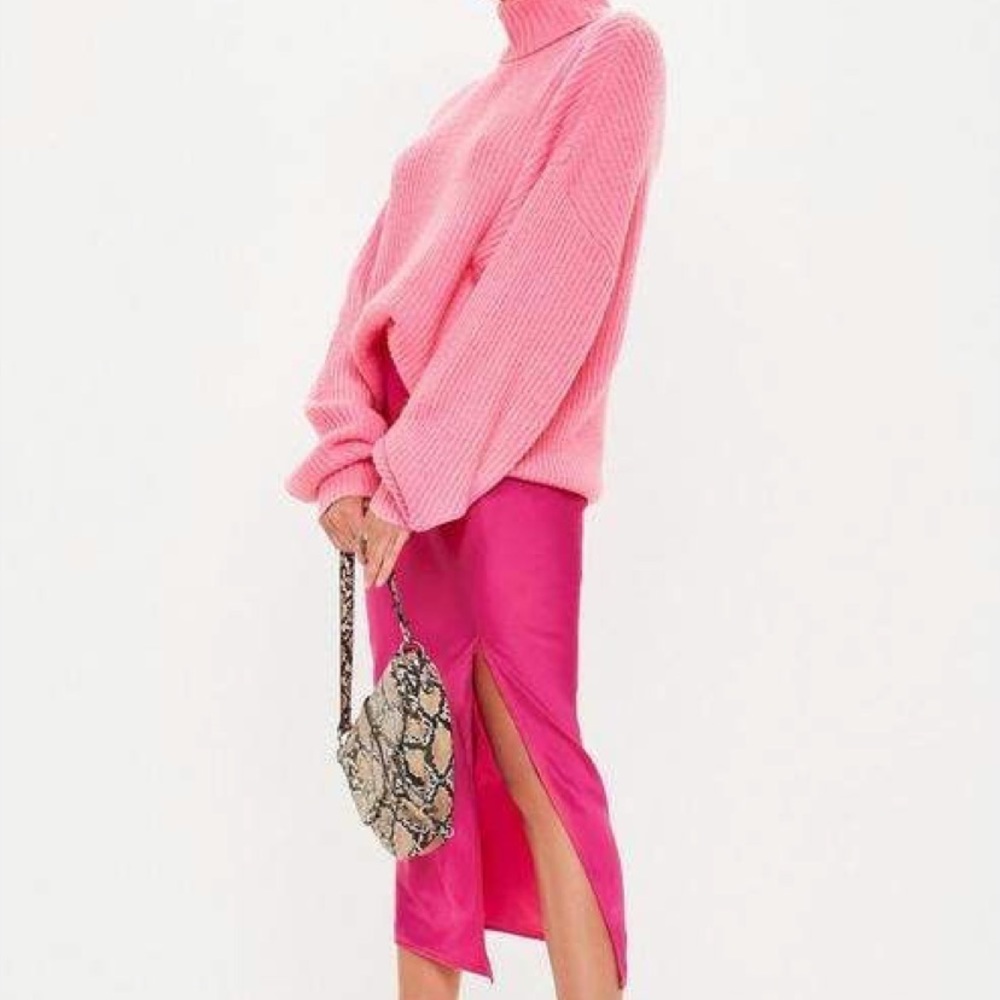 Missguided Pink Satin Slip Midi Skirt NWT